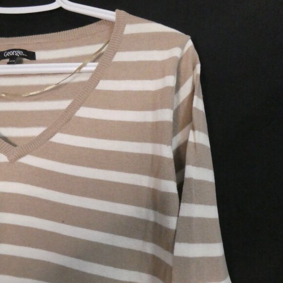 GEORGE | medium | Beige and White Striped V-Neck Lightweight Sweater - Picture 5 of 14